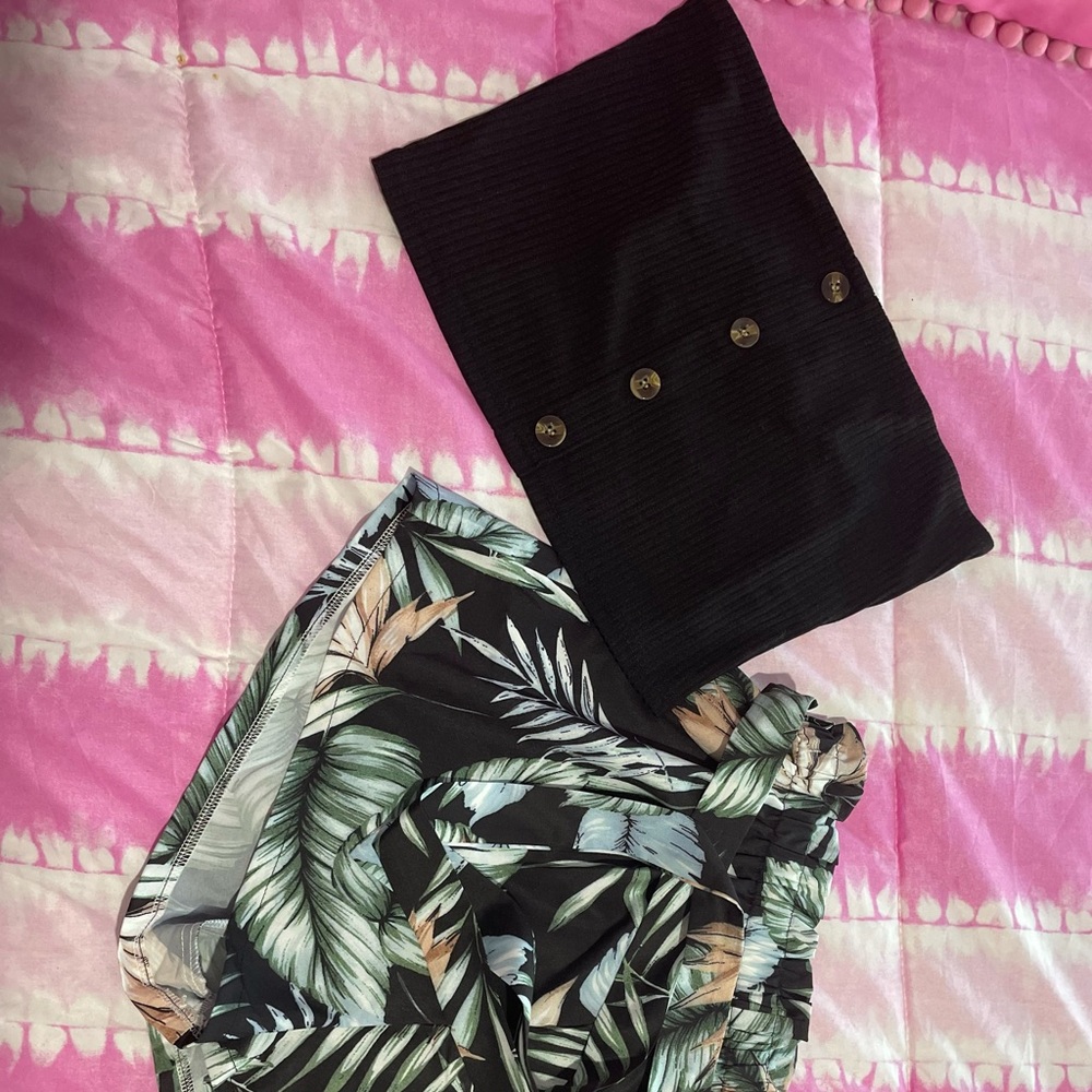 Black crop top and floral short set